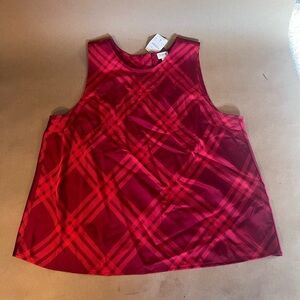 NWT! J Crew Red Sleeveless Back Button plaid Breezy Top Women’s Size L